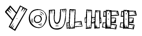 The clipart image shows the name Youlhee stylized to look as if it has been constructed out of wooden planks or logs. Each letter is designed to resemble pieces of wood.