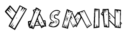 The clipart image shows the name Yasmin stylized to look like it is constructed out of separate wooden planks or boards, with each letter having wood grain and plank-like details.