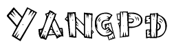The image contains the name Yangpd written in a decorative, stylized font with a hand-drawn appearance. The lines are made up of what appears to be planks of wood, which are nailed together