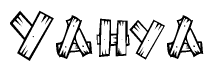 The clipart image shows the name Yahya stylized to look like it is constructed out of separate wooden planks or boards, with each letter having wood grain and plank-like details.
