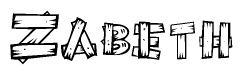 The image contains the name Zabeth written in a decorative, stylized font with a hand-drawn appearance. The lines are made up of what appears to be planks of wood, which are nailed together