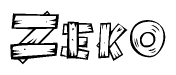 The clipart image shows the name Zeko stylized to look as if it has been constructed out of wooden planks or logs. Each letter is designed to resemble pieces of wood.