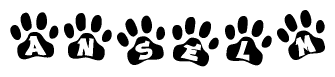 The image shows a row of animal paw prints, each containing a letter. The letters spell out the word Anselm within the paw prints.