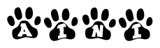 The image shows a series of animal paw prints arranged horizontally. Within each paw print, there's a letter; together they spell Aini