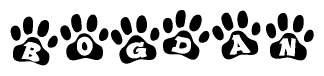 The image shows a row of animal paw prints, each containing a letter. The letters spell out the word Bogdan within the paw prints.