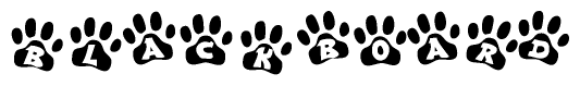 The image shows a row of animal paw prints, each containing a letter. The letters spell out the word Blackboard within the paw prints.