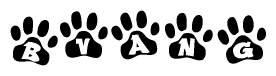 The image shows a row of animal paw prints, each containing a letter. The letters spell out the word Bvang within the paw prints.