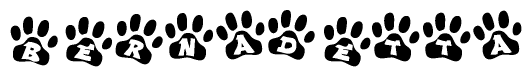 The image shows a series of animal paw prints arranged horizontally. Within each paw print, there's a letter; together they spell Bernadetta