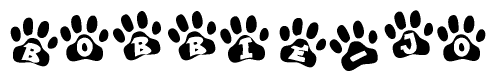 The image shows a series of animal paw prints arranged horizontally. Within each paw print, there's a letter; together they spell Bobbie-jo
