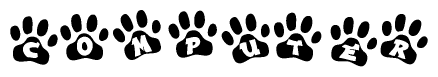 The image shows a row of animal paw prints, each containing a letter. The letters spell out the word Computer within the paw prints.