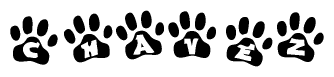 The image shows a series of animal paw prints arranged horizontally. Within each paw print, there's a letter; together they spell Chavez