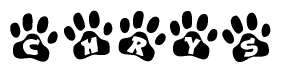The image shows a row of animal paw prints, each containing a letter. The letters spell out the word Chrys within the paw prints.