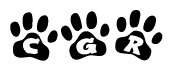 The image shows a row of animal paw prints, each containing a letter. The letters spell out the word Cgr within the paw prints.