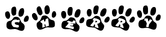 The image shows a series of animal paw prints arranged horizontally. Within each paw print, there's a letter; together they spell Cherry