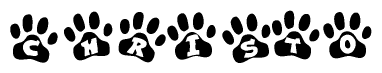The image shows a series of animal paw prints arranged in a horizontal line. Each paw print contains a letter, and together they spell out the word Christo.