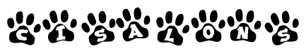 The image shows a series of animal paw prints arranged horizontally. Within each paw print, there's a letter; together they spell Cisalons