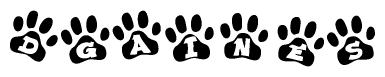 The image shows a series of animal paw prints arranged horizontally. Within each paw print, there's a letter; together they spell Dgaines