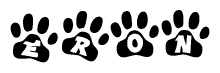 The image shows a row of animal paw prints, each containing a letter. The letters spell out the word Eron within the paw prints.