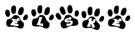 The image shows a row of animal paw prints, each containing a letter. The letters spell out the word Elske within the paw prints.