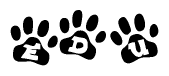 The image shows a series of animal paw prints arranged horizontally. Within each paw print, there's a letter; together they spell Edu