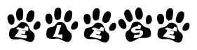 The image shows a series of animal paw prints arranged horizontally. Within each paw print, there's a letter; together they spell Elese