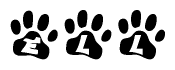 The image shows a row of animal paw prints, each containing a letter. The letters spell out the word Ell within the paw prints.