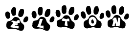 The image shows a series of animal paw prints arranged horizontally. Within each paw print, there's a letter; together they spell Elton