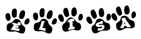 The image shows a series of animal paw prints arranged horizontally. Within each paw print, there's a letter; together they spell Elisa