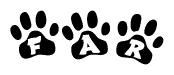 The image shows a row of animal paw prints, each containing a letter. The letters spell out the word Far within the paw prints.