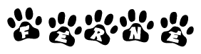 The image shows a row of animal paw prints, each containing a letter. The letters spell out the word Ferne within the paw prints.
