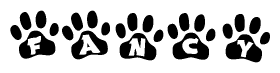 The image shows a series of animal paw prints arranged horizontally. Within each paw print, there's a letter; together they spell Fancy
