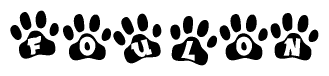 The image shows a series of animal paw prints arranged horizontally. Within each paw print, there's a letter; together they spell Foulon
