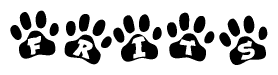 The image shows a row of animal paw prints, each containing a letter. The letters spell out the word Frits within the paw prints.