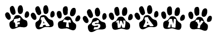 The image shows a row of animal paw prints, each containing a letter. The letters spell out the word Fatswany within the paw prints.