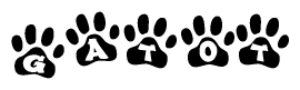 The image shows a series of animal paw prints arranged horizontally. Within each paw print, there's a letter; together they spell Gatot