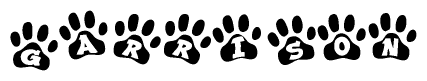The image shows a row of animal paw prints, each containing a letter. The letters spell out the word Garrison within the paw prints.