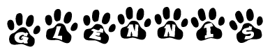 The image shows a series of animal paw prints arranged horizontally. Within each paw print, there's a letter; together they spell Glennis
