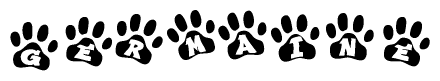 The image shows a series of animal paw prints arranged horizontally. Within each paw print, there's a letter; together they spell Germaine