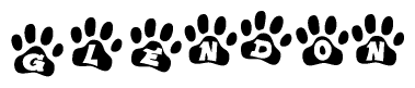 The image shows a series of animal paw prints arranged horizontally. Within each paw print, there's a letter; together they spell Glendon