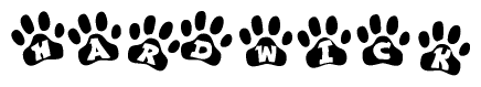 The image shows a series of animal paw prints arranged horizontally. Within each paw print, there's a letter; together they spell Hardwick
