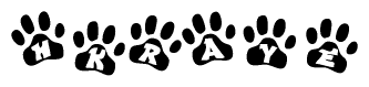 The image shows a series of animal paw prints arranged horizontally. Within each paw print, there's a letter; together they spell Hkraye