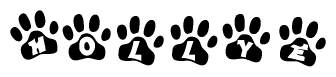The image shows a series of animal paw prints arranged in a horizontal line. Each paw print contains a letter, and together they spell out the word Hollye.