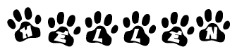 The image shows a series of animal paw prints arranged horizontally. Within each paw print, there's a letter; together they spell Hellen