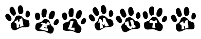 The image shows a series of animal paw prints arranged horizontally. Within each paw print, there's a letter; together they spell Helmuth