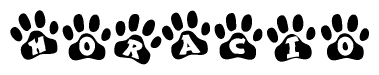 The image shows a series of animal paw prints arranged horizontally. Within each paw print, there's a letter; together they spell Horacio