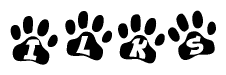 The image shows a row of animal paw prints, each containing a letter. The letters spell out the word Ilks within the paw prints.