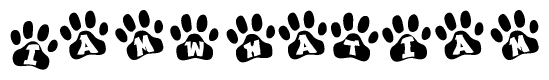 The image shows a row of animal paw prints, each containing a letter. The letters spell out the word Iamwhatiam within the paw prints.