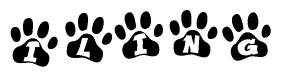 The image shows a row of animal paw prints, each containing a letter. The letters spell out the word Iling within the paw prints.