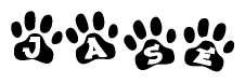 The image shows a series of animal paw prints arranged horizontally. Within each paw print, there's a letter; together they spell Jase