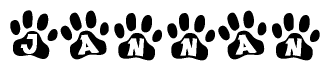 The image shows a row of animal paw prints, each containing a letter. The letters spell out the word Jannan within the paw prints.